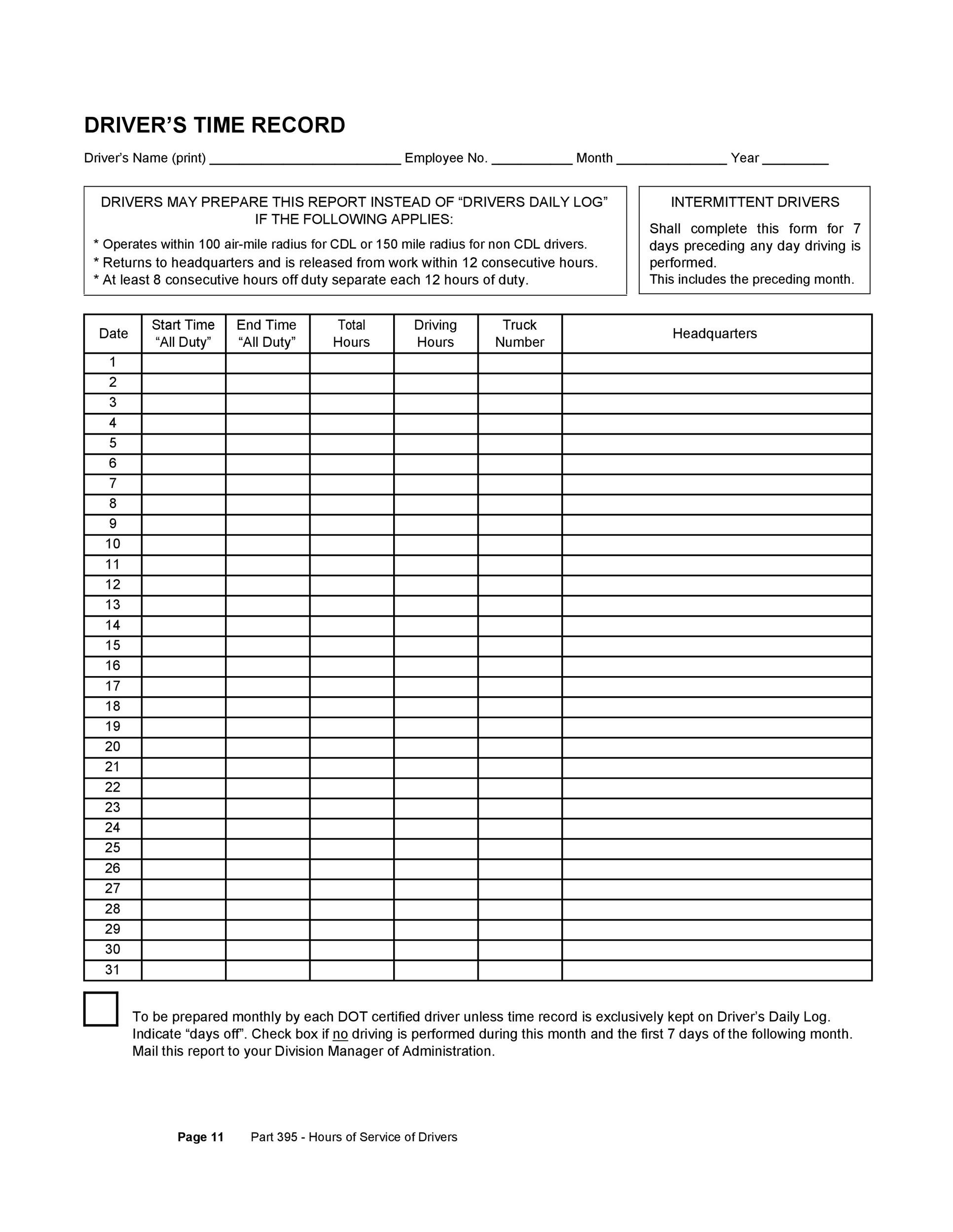 50 Printable Driver&amp;#039;S Daily Log Books [Templates &amp;amp; Examples] for Free Printable Driver Daily Log Sheet Template