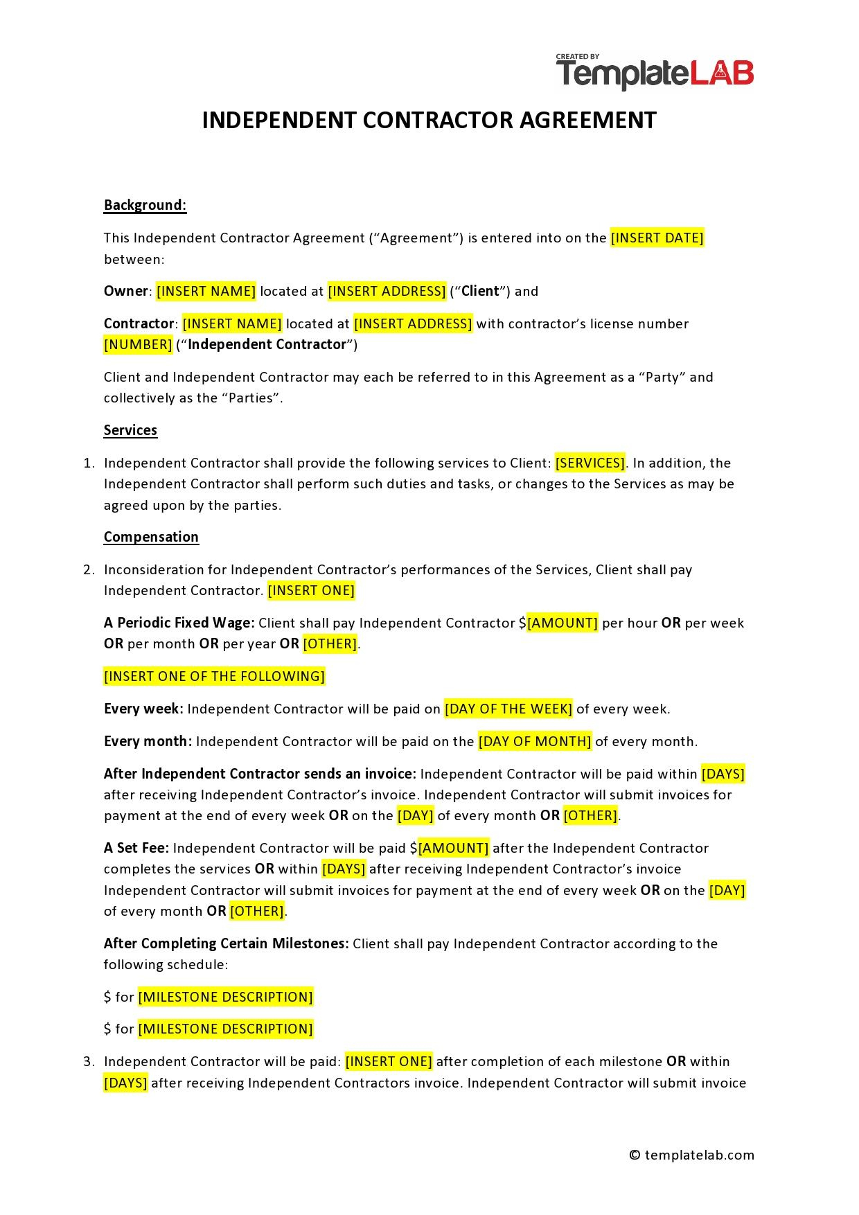 50+ Simple Independent Contractor Agreement Templates [Free] in Free Printable Contract Agreement Template