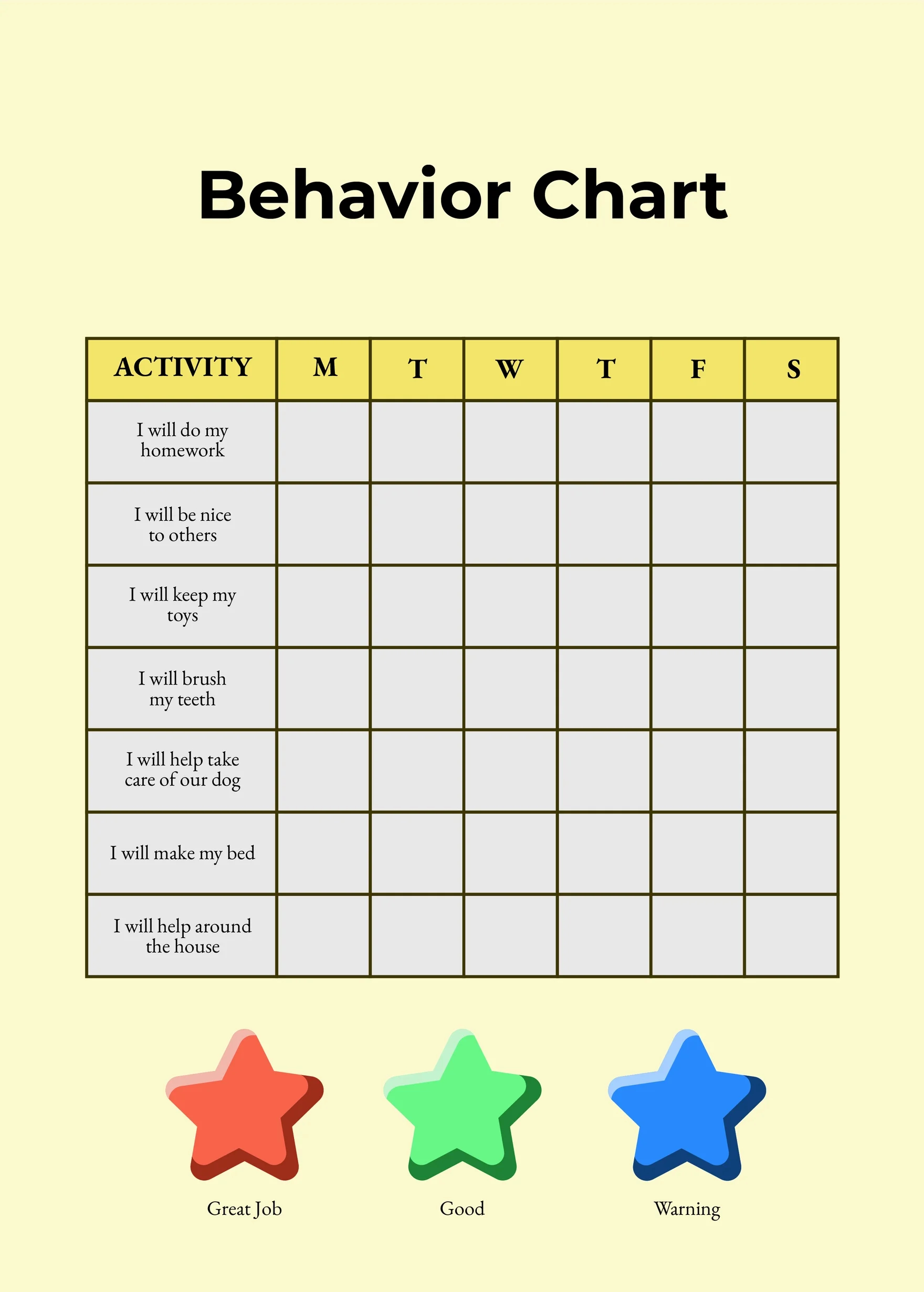 6+ Behavior Chart Templates - Pdf, Doc pertaining to Free Printable Daily Behavior Chart Template