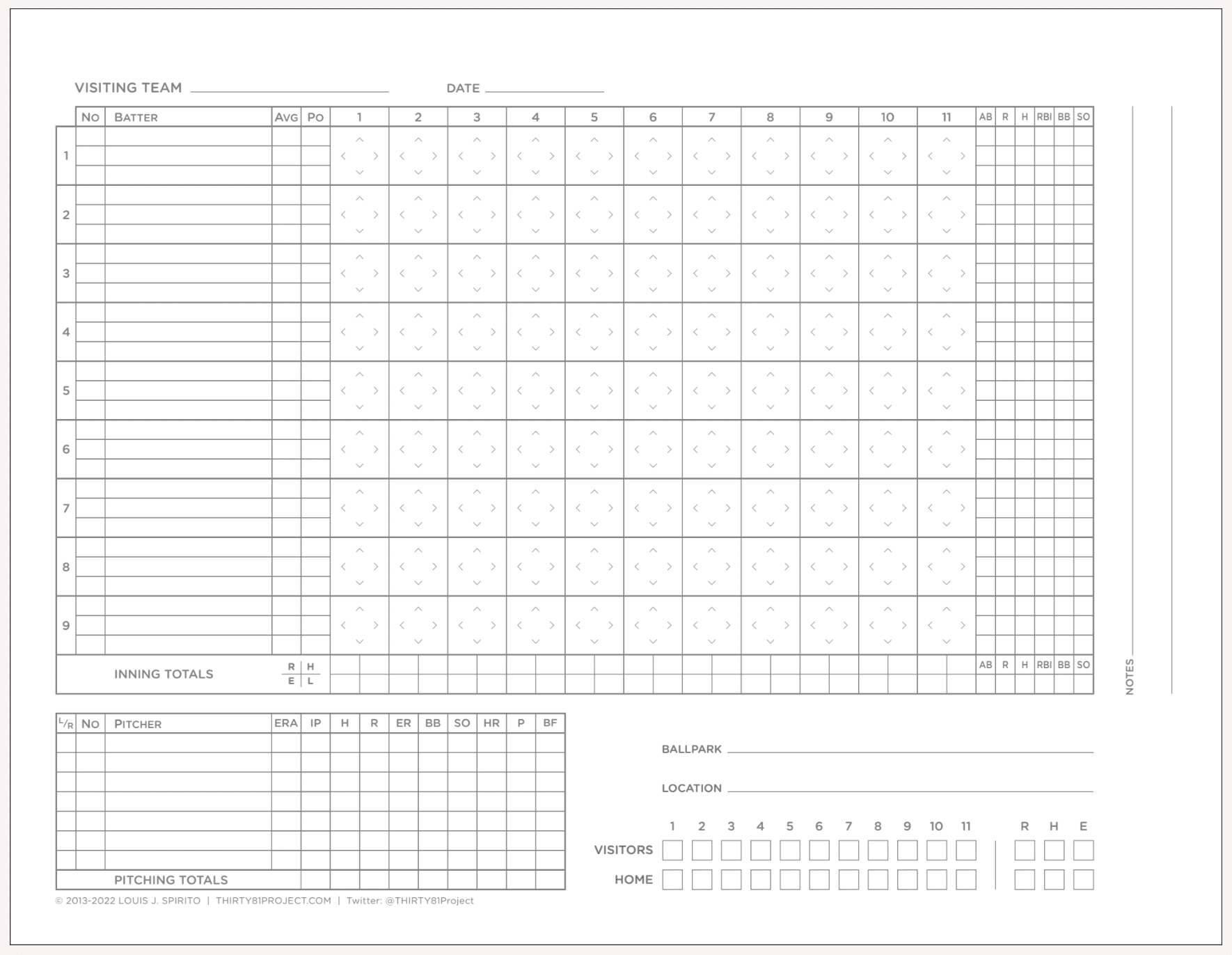 6 Free Printable Baseball Scorecards/Scorebook Pages in Free Printable Baseball Scorecard Template