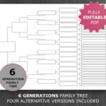 6 Generations Family Tree Chart. Printable And Editable Family Throughout Free Printable Family Tree Template 6 Generations