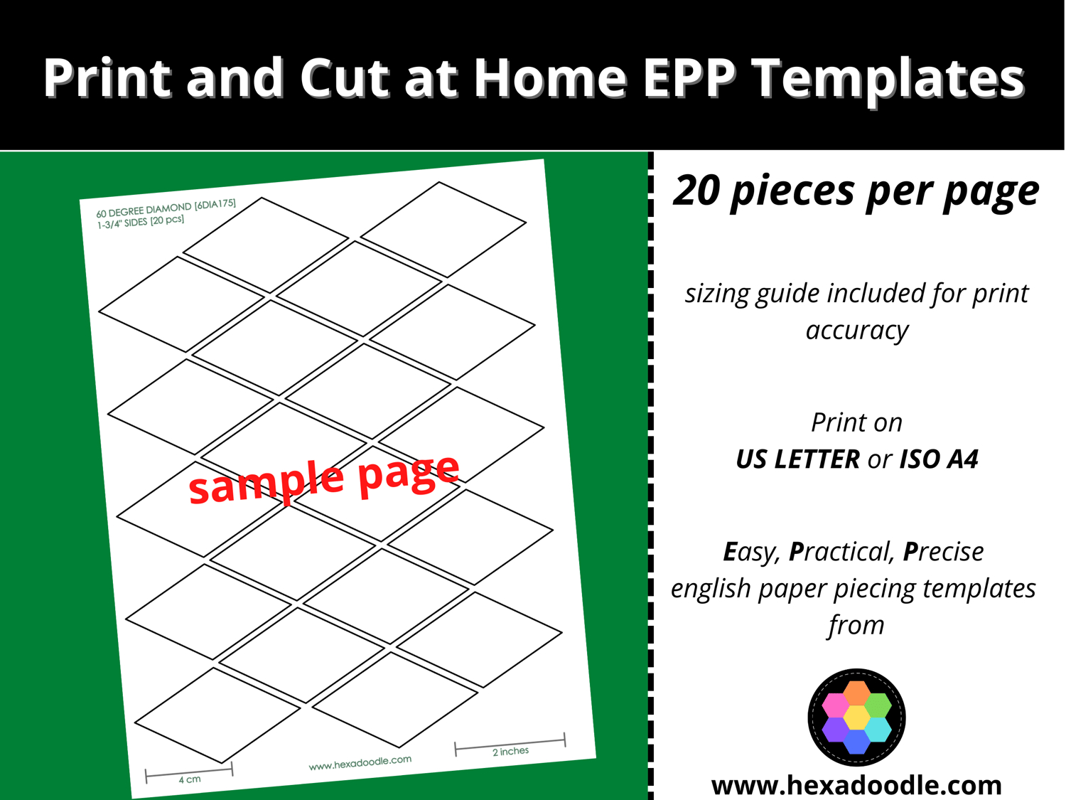 6Dia175 - 60° Degree Diamond - Epp Print And Cut At Home Templates - 1-¾ Inch Sides For Printing And Cutting Out At Home. 20 Diamonds Per Page. inside Free Printable 60 Degree Diamond Template