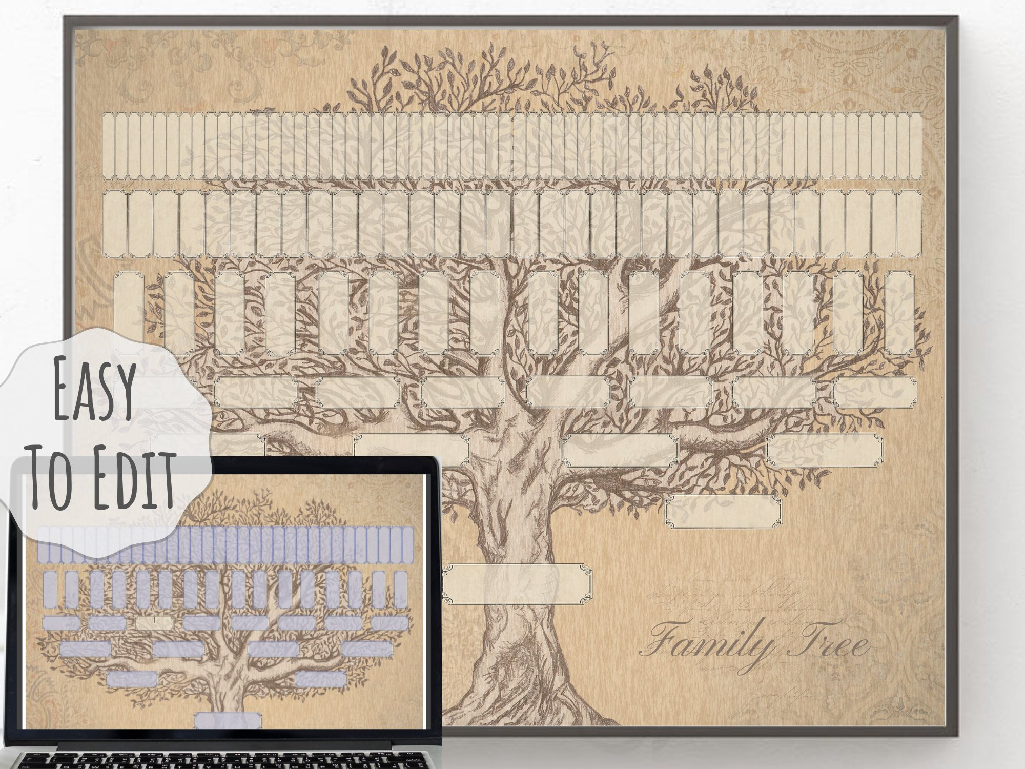 7 Generation Family Tree Editable Template 16X20Inch, Pdf File for Free Printable Family Tree Template 7 Generations