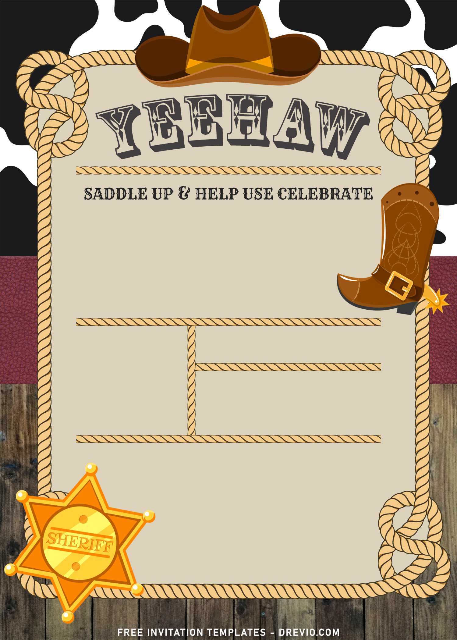 7+ Yee Haw Western Cowboy Birthday Invitation Templates intended for Free Printable Cowboy Invitation Template