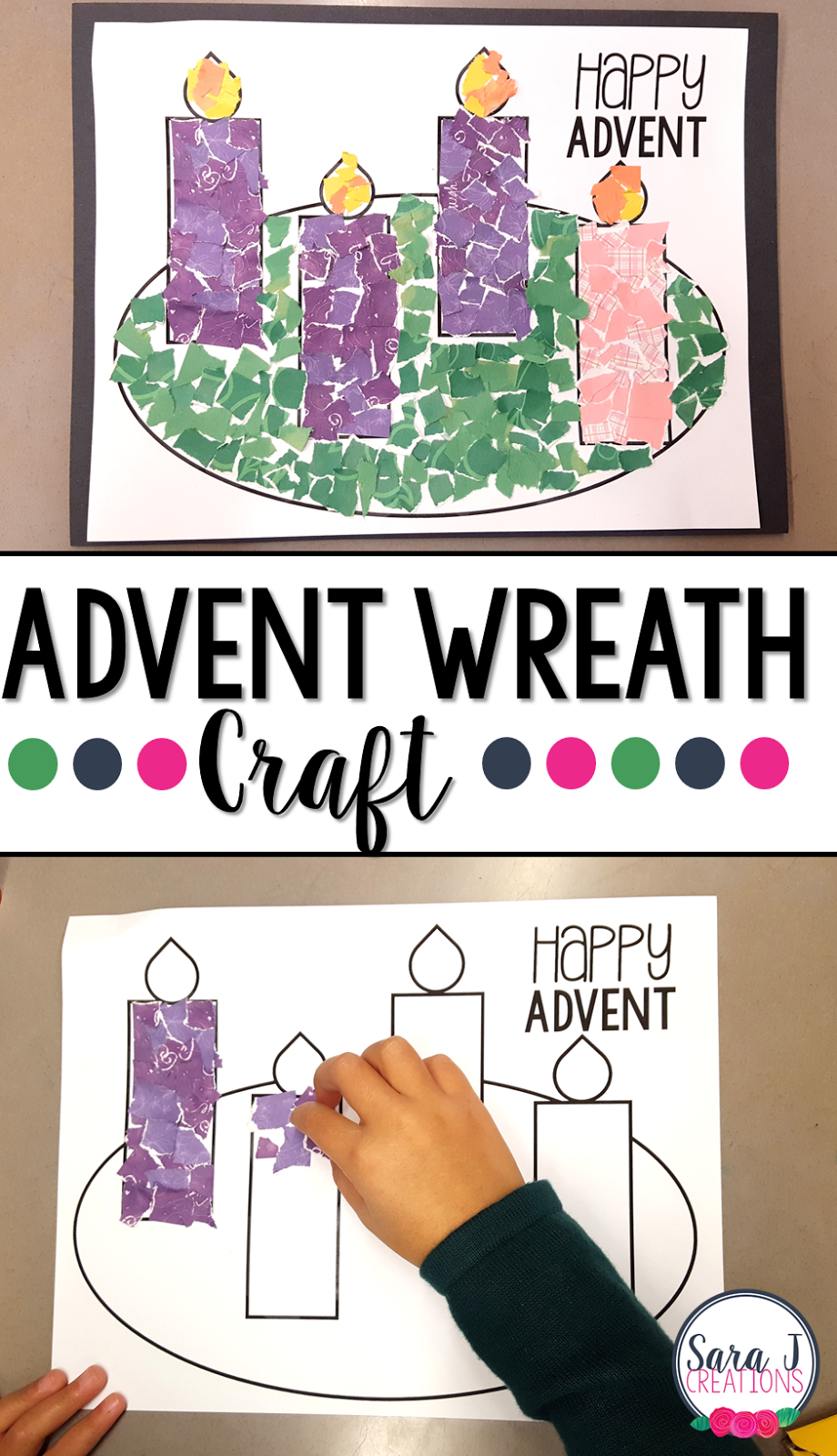 Advent Wreath Rip Art Craft | Sara J Creations throughout Free Printable Advent Wreath Template