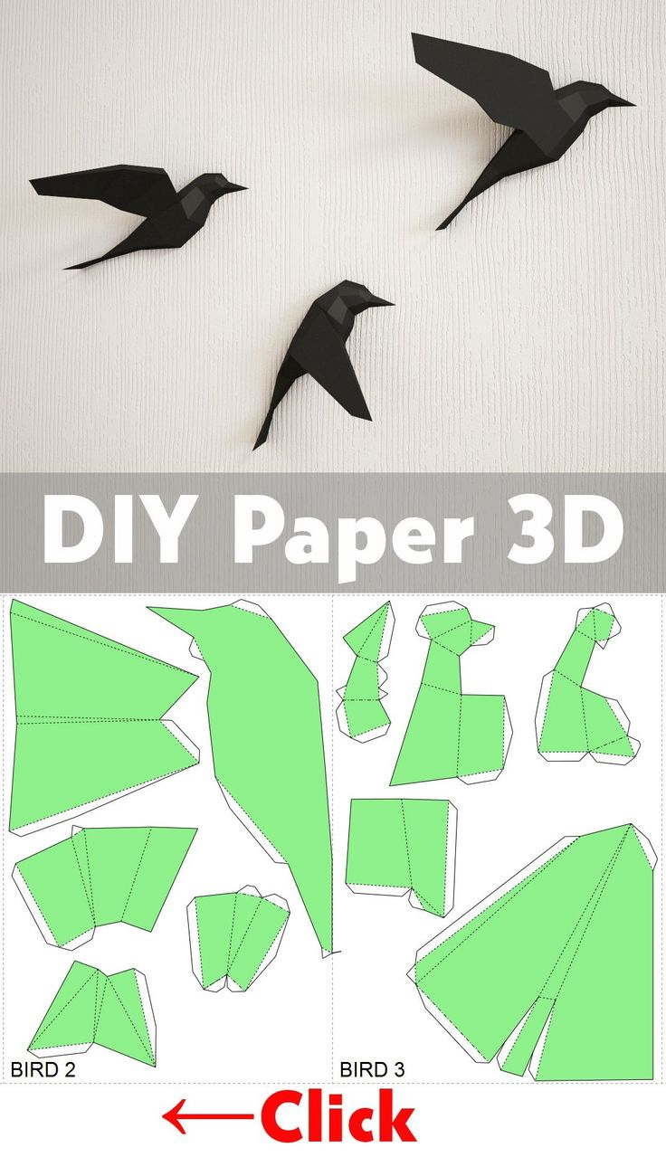 Animal Papercraft Diy Paper Birds On Wall 3D Papercraft Easy Paper regarding Free Printable 3D Bird Template