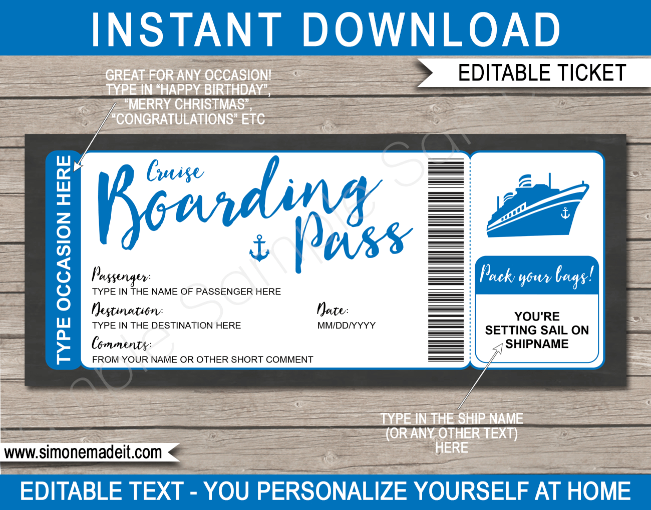 Any Occasion Cruise Boarding Pass Gift - Colors throughout Free Printable Cruise Ticket Template