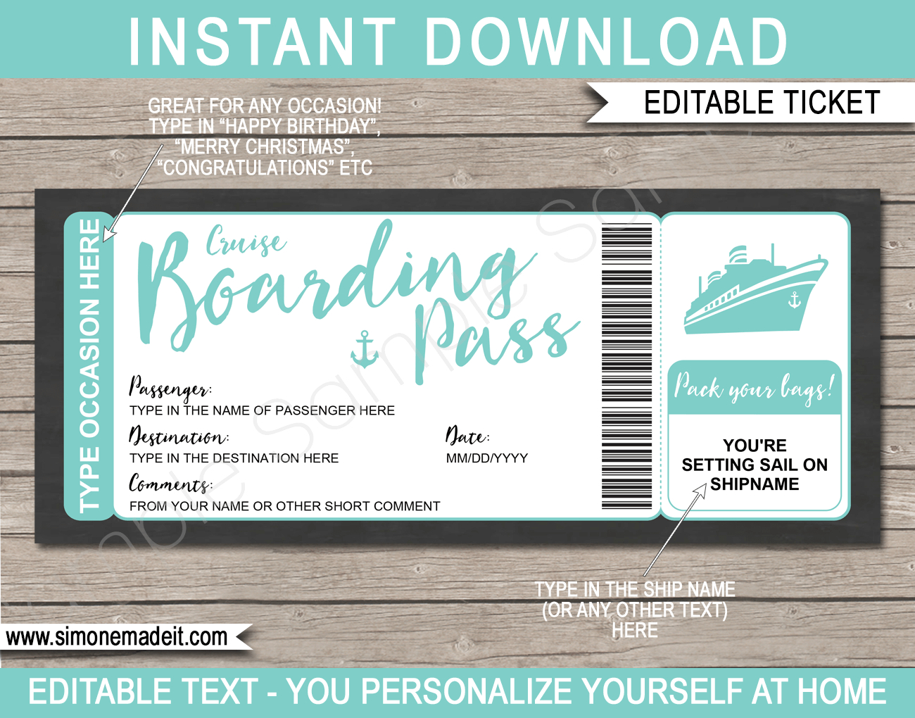 Any Occasion Cruise Boarding Pass Gift - Colors within Free Printable Cruise Boarding Pass Template