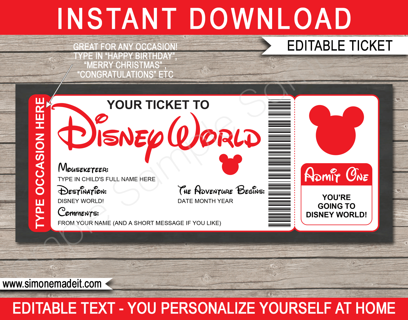 Any Occasion Surprise Trip To Disney World - Colors for Free Printable Disney Surprise Letter Template