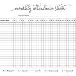 Attendance Sheets   52 Free Printables | Printabulls Within Free Printable Attendance Sheet Template