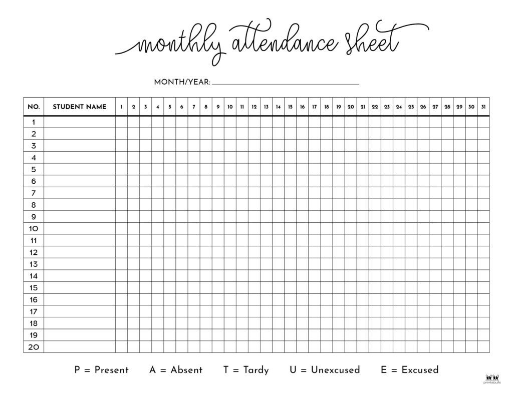 Attendance Sheets - 52 Free Printables | Printabulls within Free Printable Attendance Sheet Template