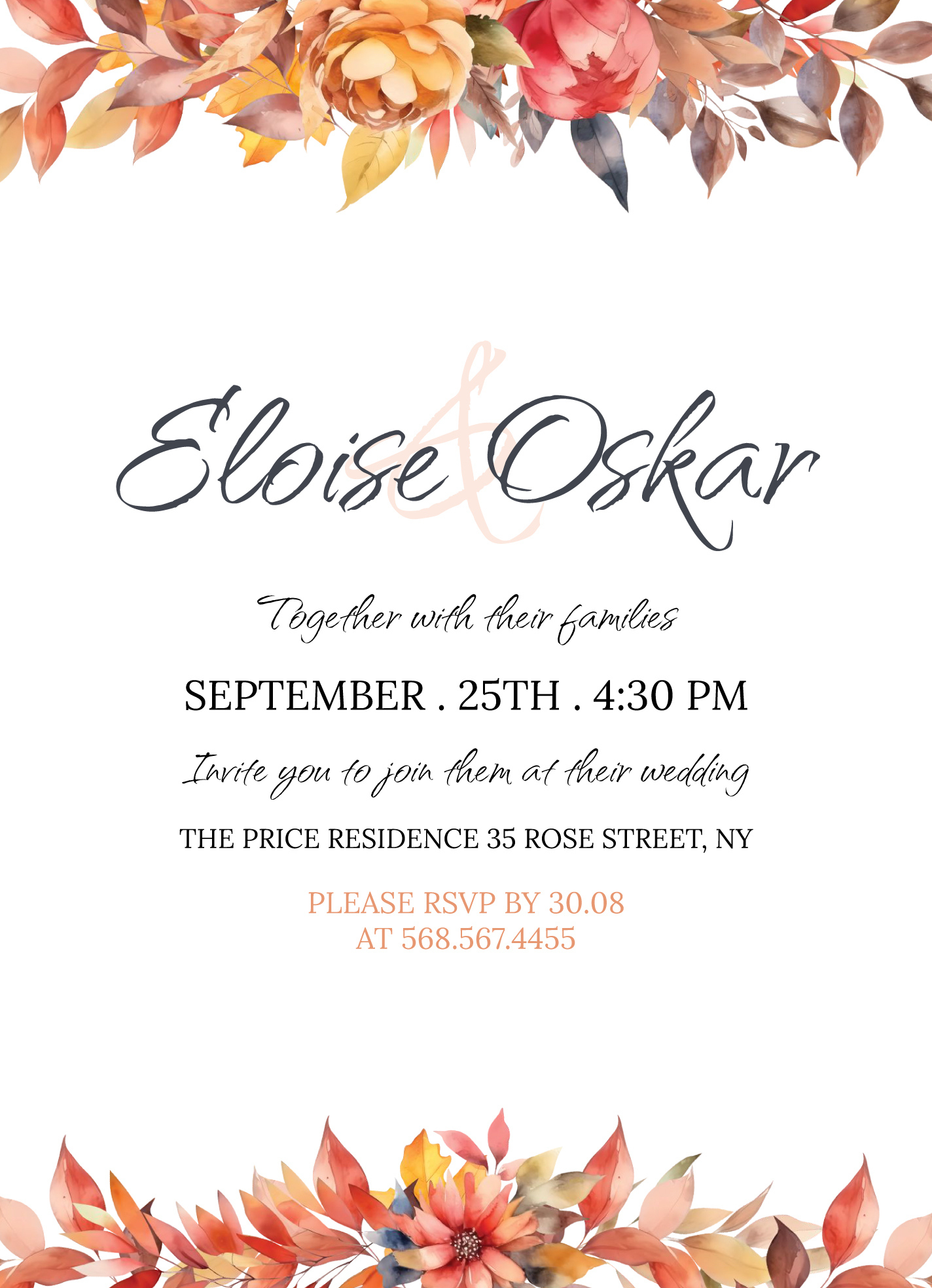 Autumn Wedding Invitation Free Google Docs Template - Gdoc.io for Free Printable Fall Wedding Invitation Template