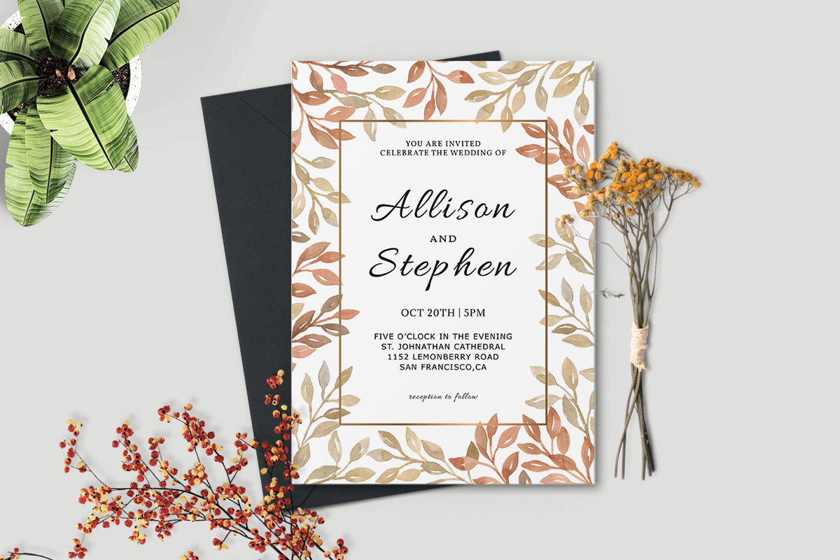 Autumn Wreath Wedding Invitation Template - Free Download regarding Free Printable Fall Wedding Invitation Template