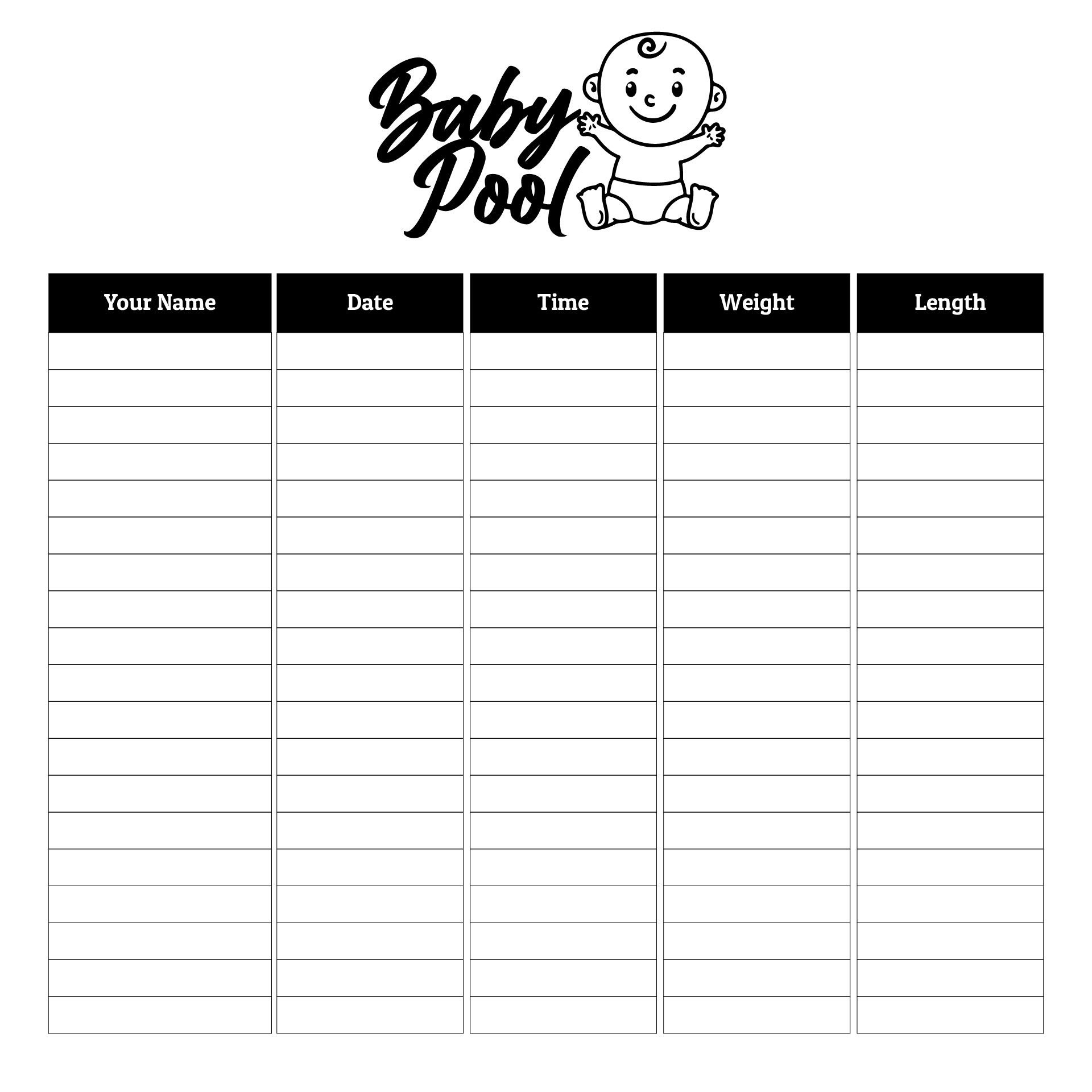 Baby Pool Template Excel - 10 Free Pdf Printables | Printablee in Free Printable Baby Pool Template
