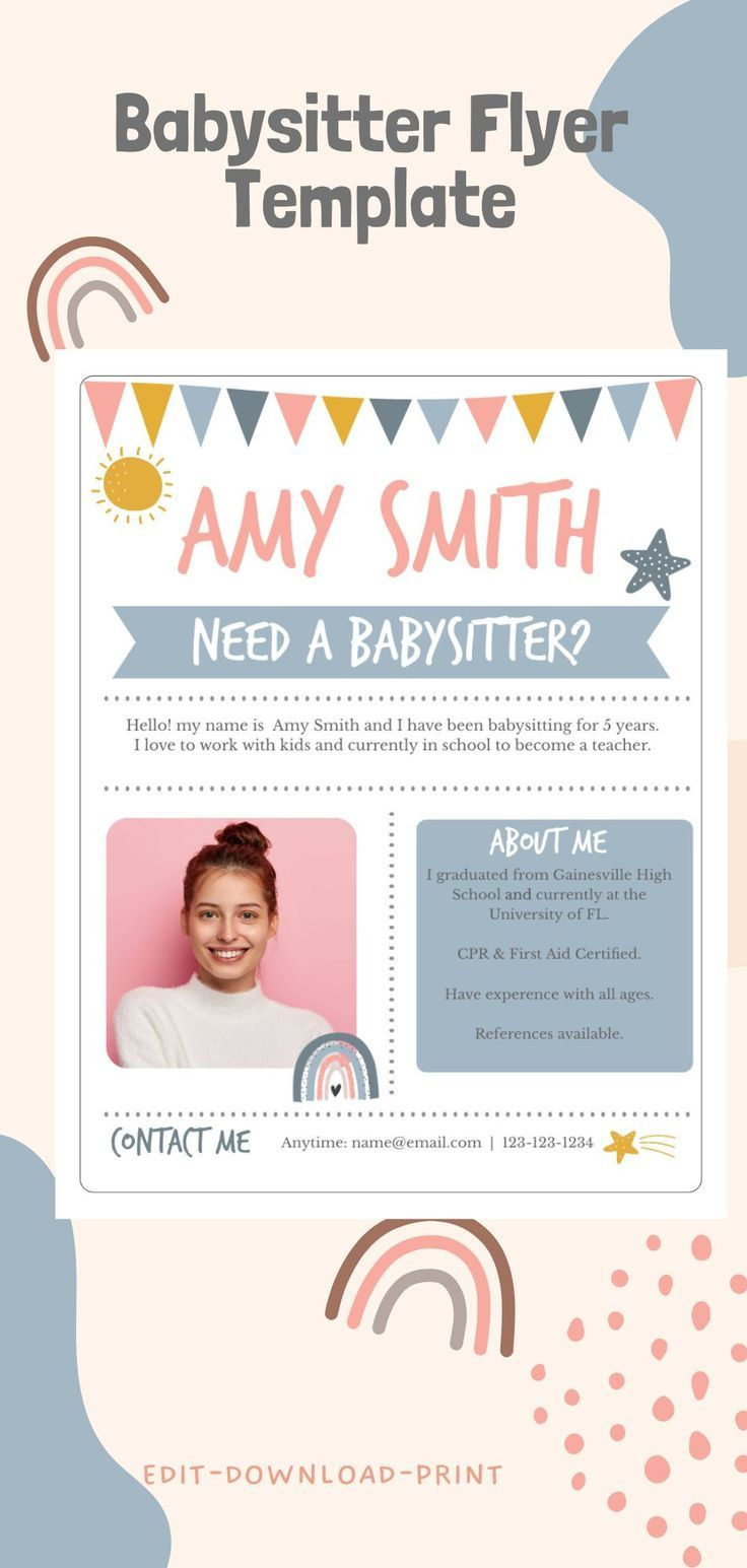 Babysitter Flyer Template, Babysitter Services, Childcare Services pertaining to Free Printable Babysitting Flyer Template