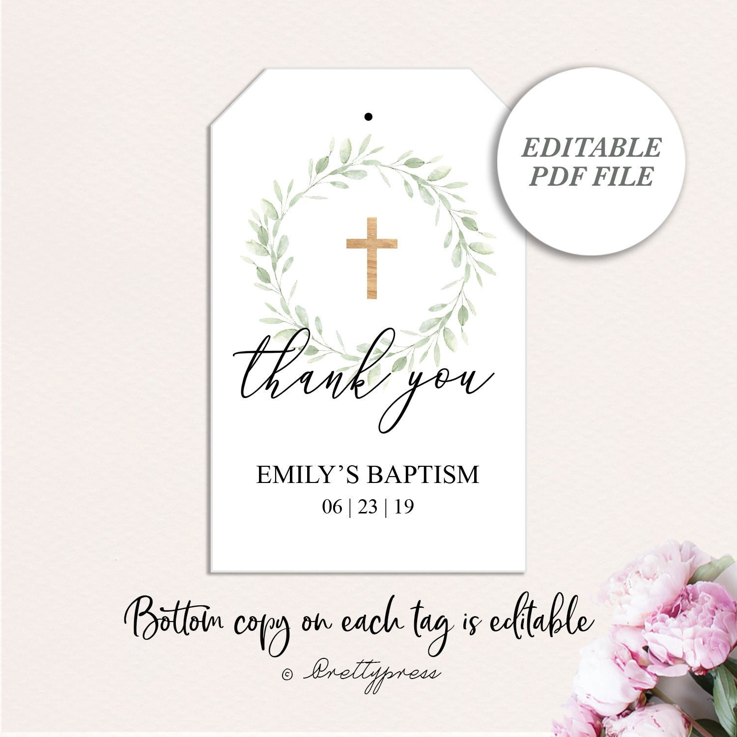 Baptism Favor Tags, Printable Baptism Tags, Editable Favor Tags for Free Printable Baptism Favor Tags Template