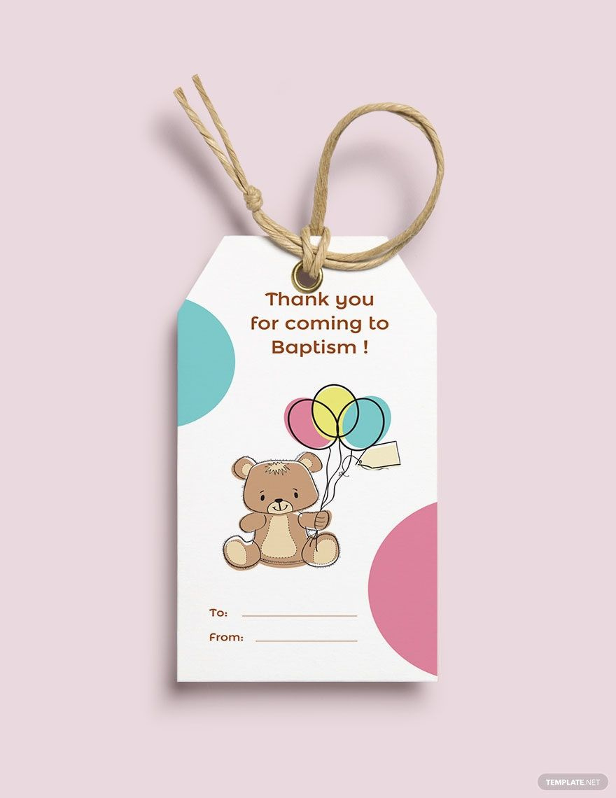 Baptism Thank You Tag Template In Psd, Word, Illustrator, Pages in Free Printable Baptism Favor Tags Template