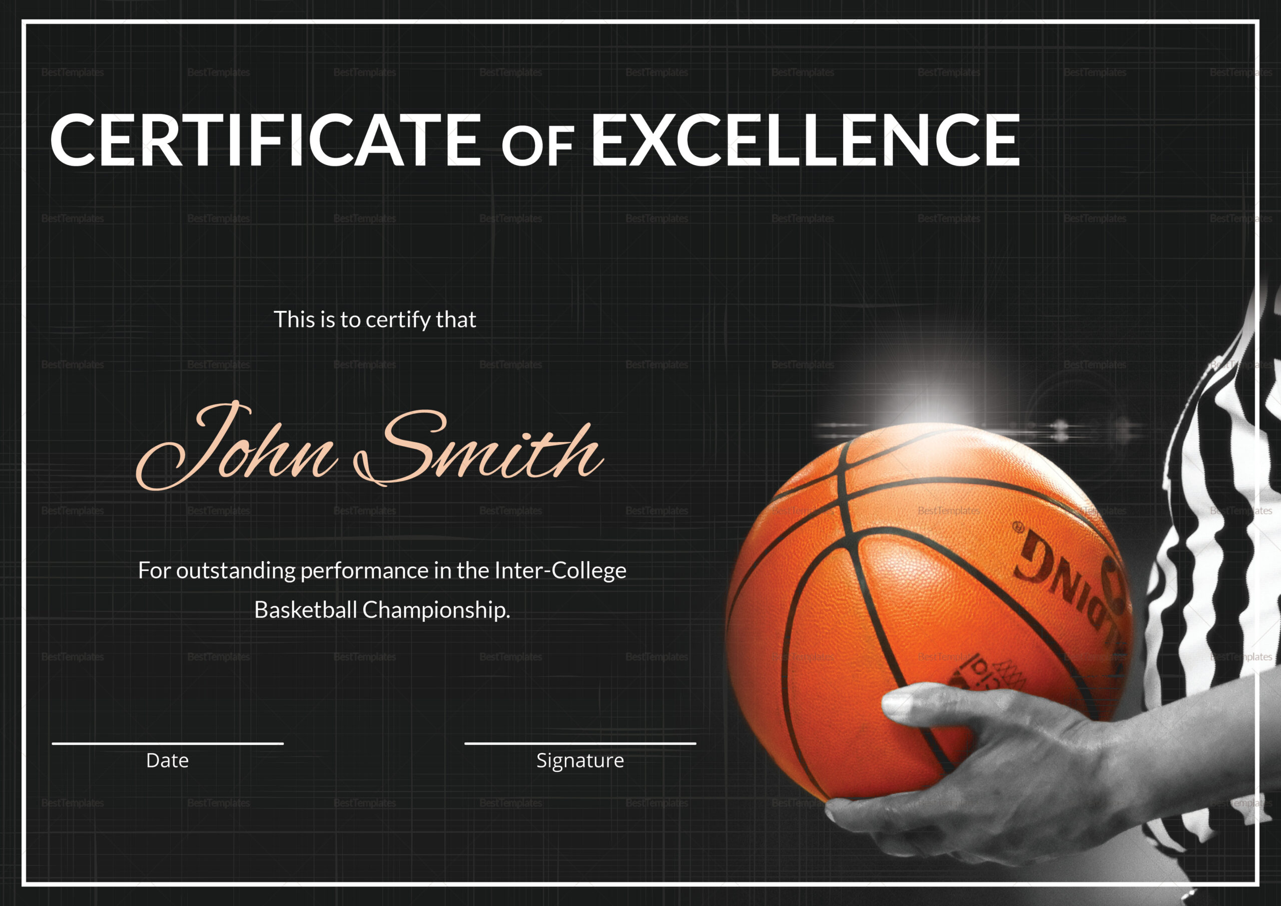 Basketball Excellence Certificate Design Template In Psd, Word throughout Free Printable Basketball Certificate Template