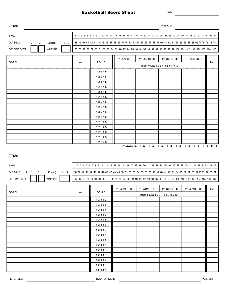 Basketball Score Sheet - Fill Online, Printable, Fillable, Blank within Free Printable Basketball Score Sheet Template