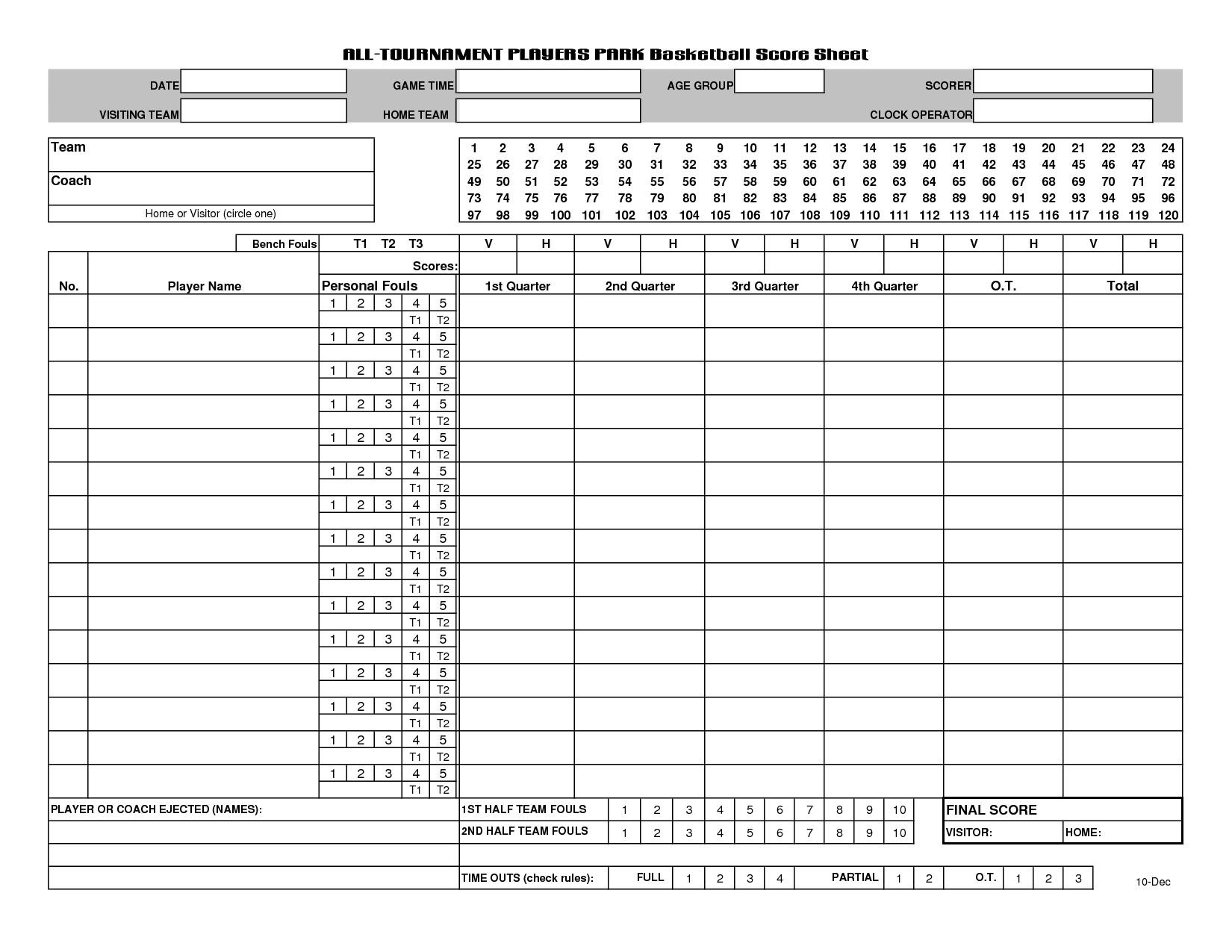 Basketball Score Sheet Free Printable regarding Free Printable Basketball Score Sheet Template