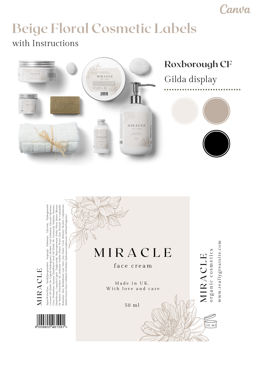 Beige Floral Cosmetic Labels Download Templates Free — Dashleigh with Free Printable Cosmetic Label Template