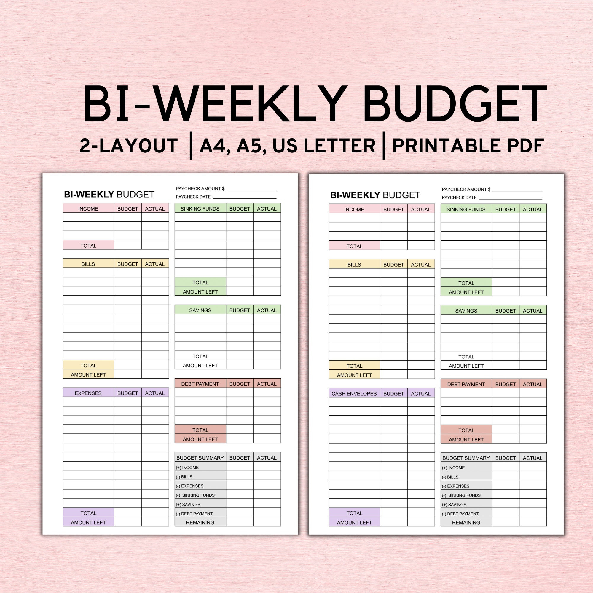 Bi Weekly Budget Planner Template, Paycheck Budget Printable within Free Printable Bi Weekly Budget Template