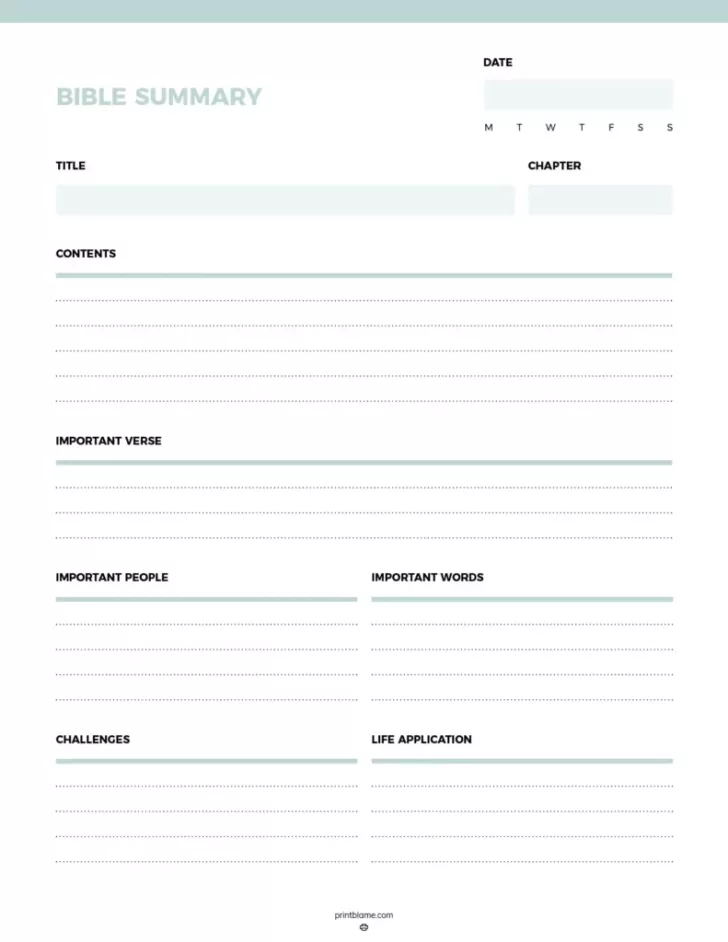 Free Printable Chapter Summary Template