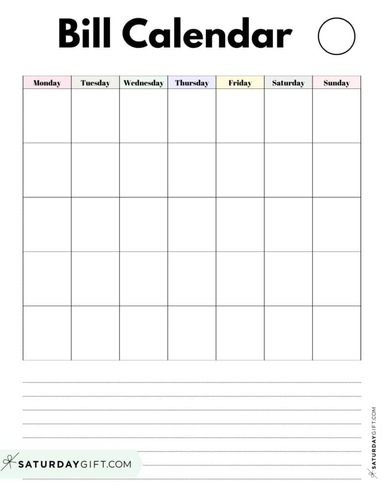 Bill Organizer Template - 39 Cute &amp;amp; Free Printable Bill Trackers in Free Printable Bill Calendar Template