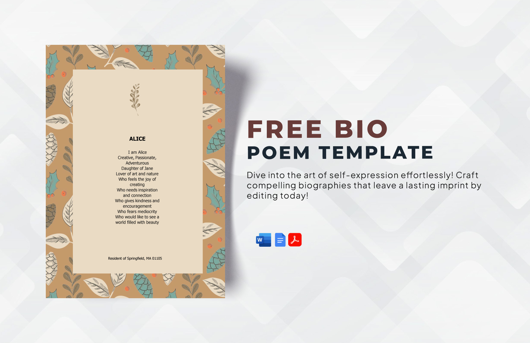 Bio Poem Template In Google Docs, Pdf, Word - Download | Template with Free Printable Bio Poem Template