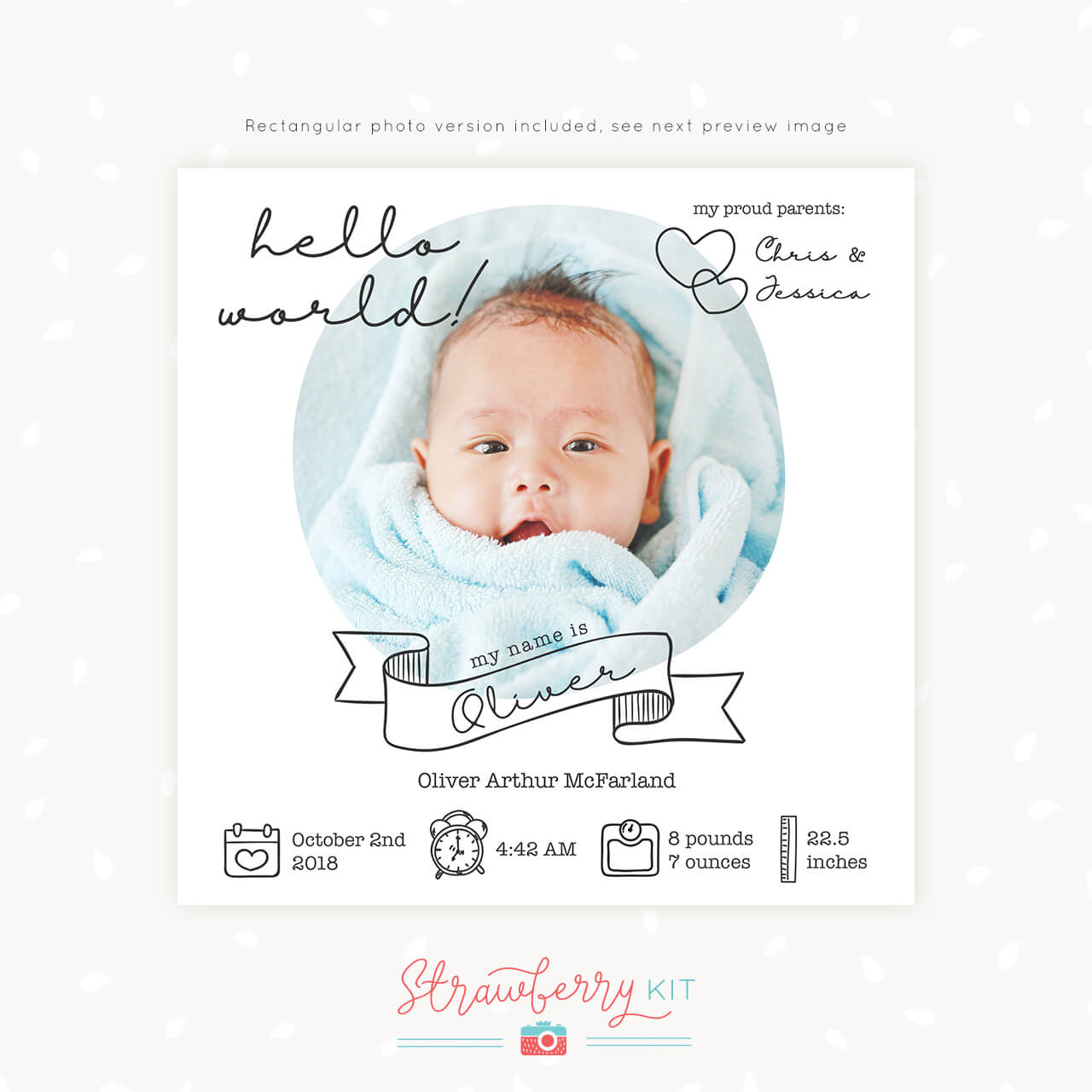 Birth Announcement Template “Hello World” Square For Print regarding Free Printable Birth Announcement Template