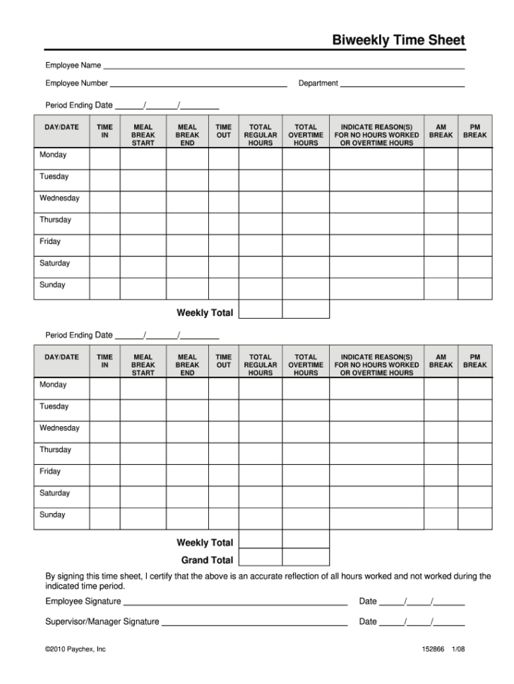 Free Printable Biweekly Timesheet Template