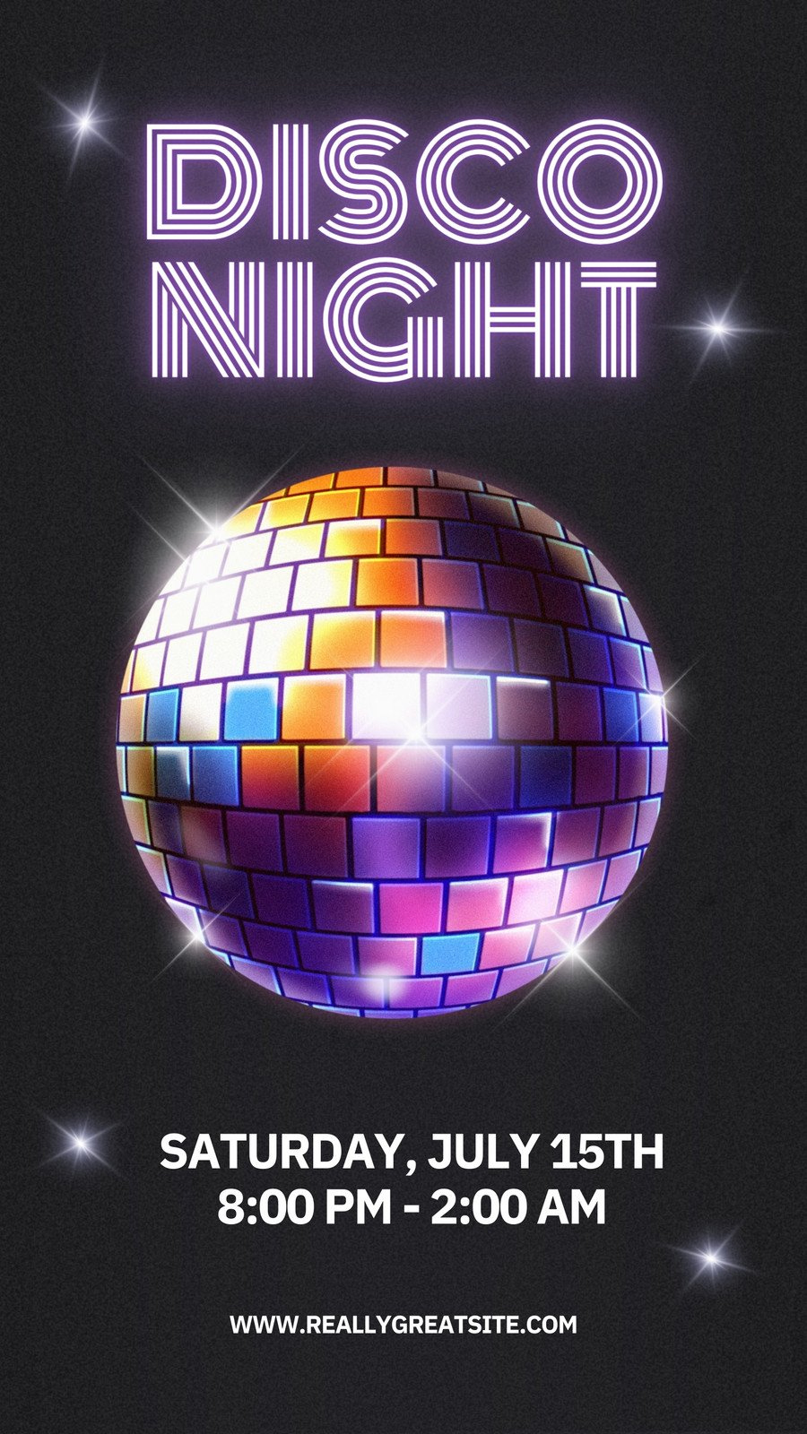 Black And Purple Modern Disco Night Mobile Video within Free Printable Disco Party Invitations Template