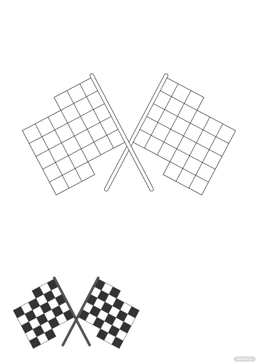 Black And White Checkered Flag Coloring Page In Pdf - Download for Free Printable Checkered Flag Template