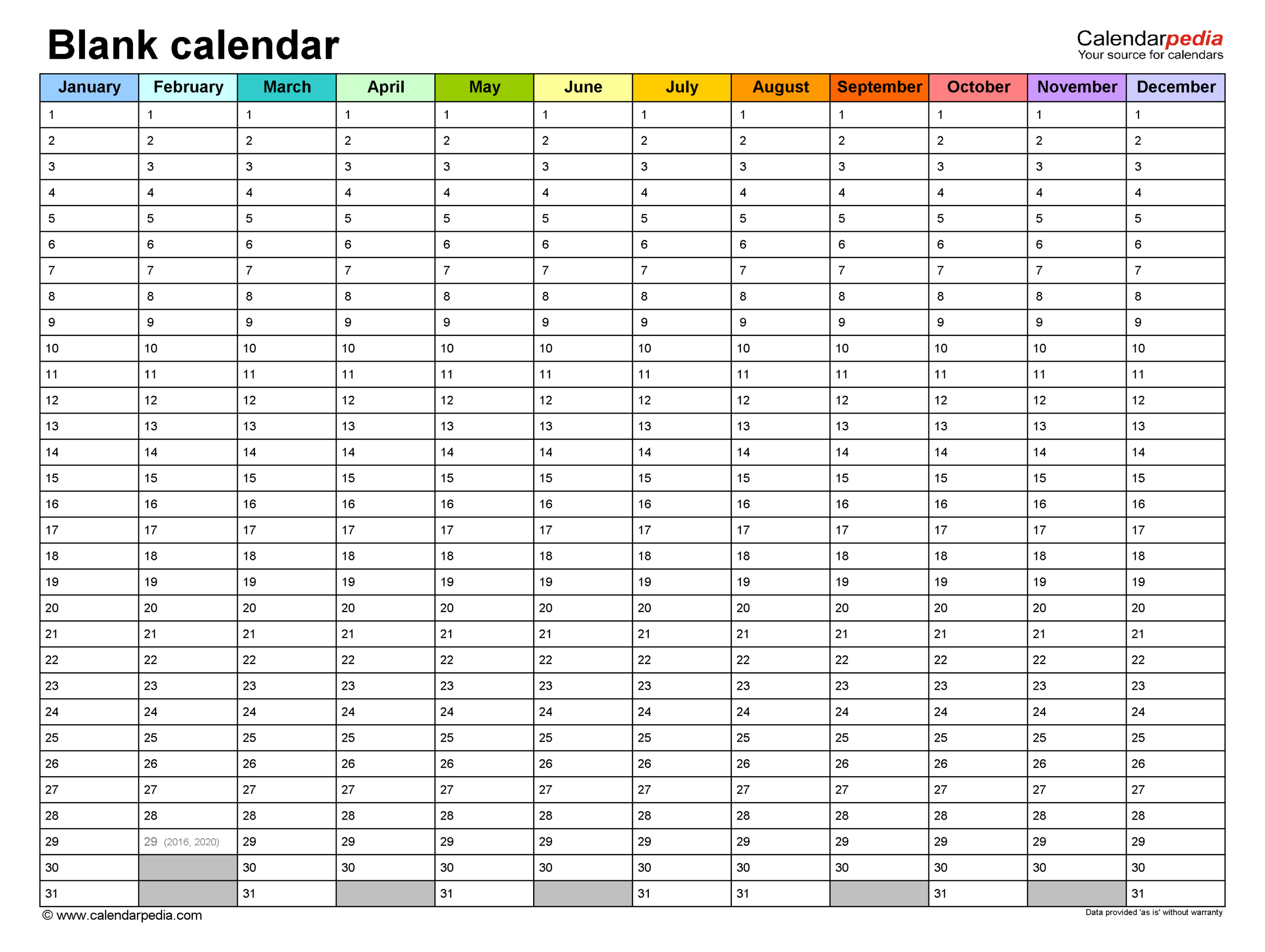 Blank Calendars - Free Printable Pdf Templates inside Free Printable Annual Calendar Template