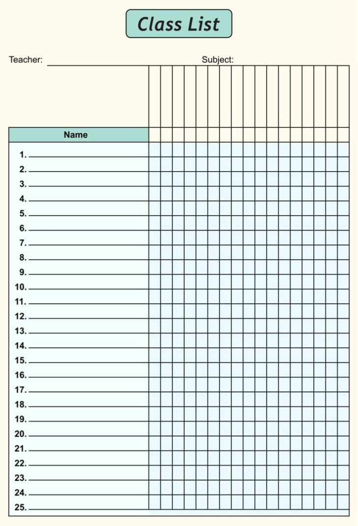 Free Printable Class List Template For Teachers