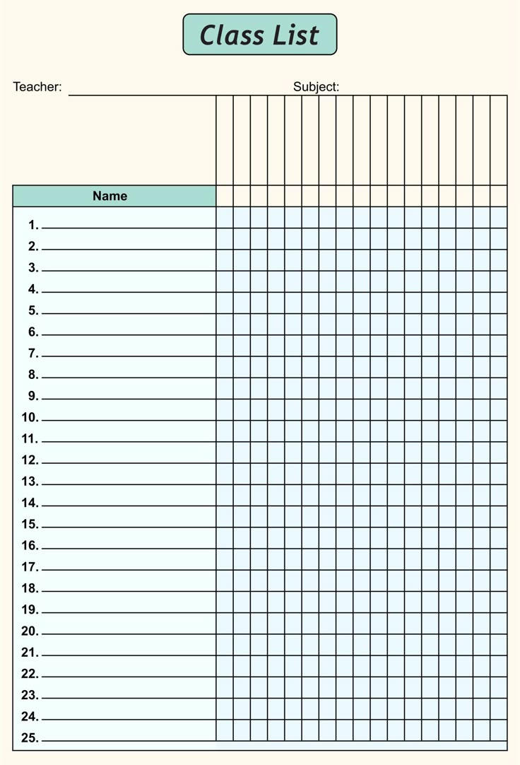 Blank Class List Template 30 Student pertaining to Free Printable Class List Template For Teachers