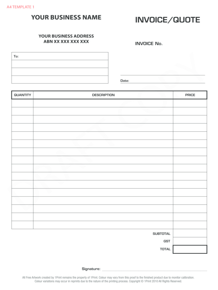 Free Printable Blank Invoice Template