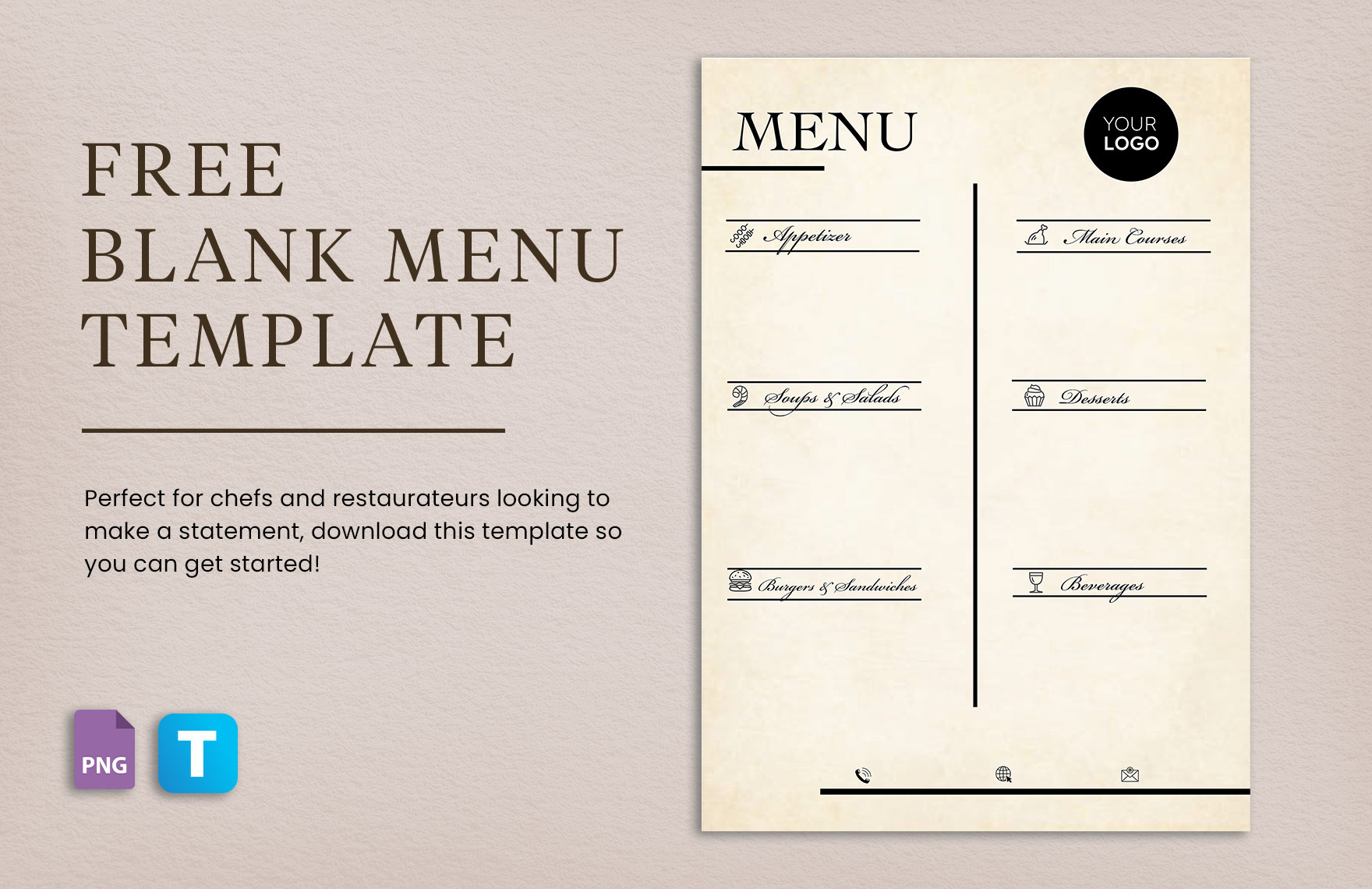 Blank Menu Template In Png - Download | Template regarding Free Printable Blank Restaurant Menu Template