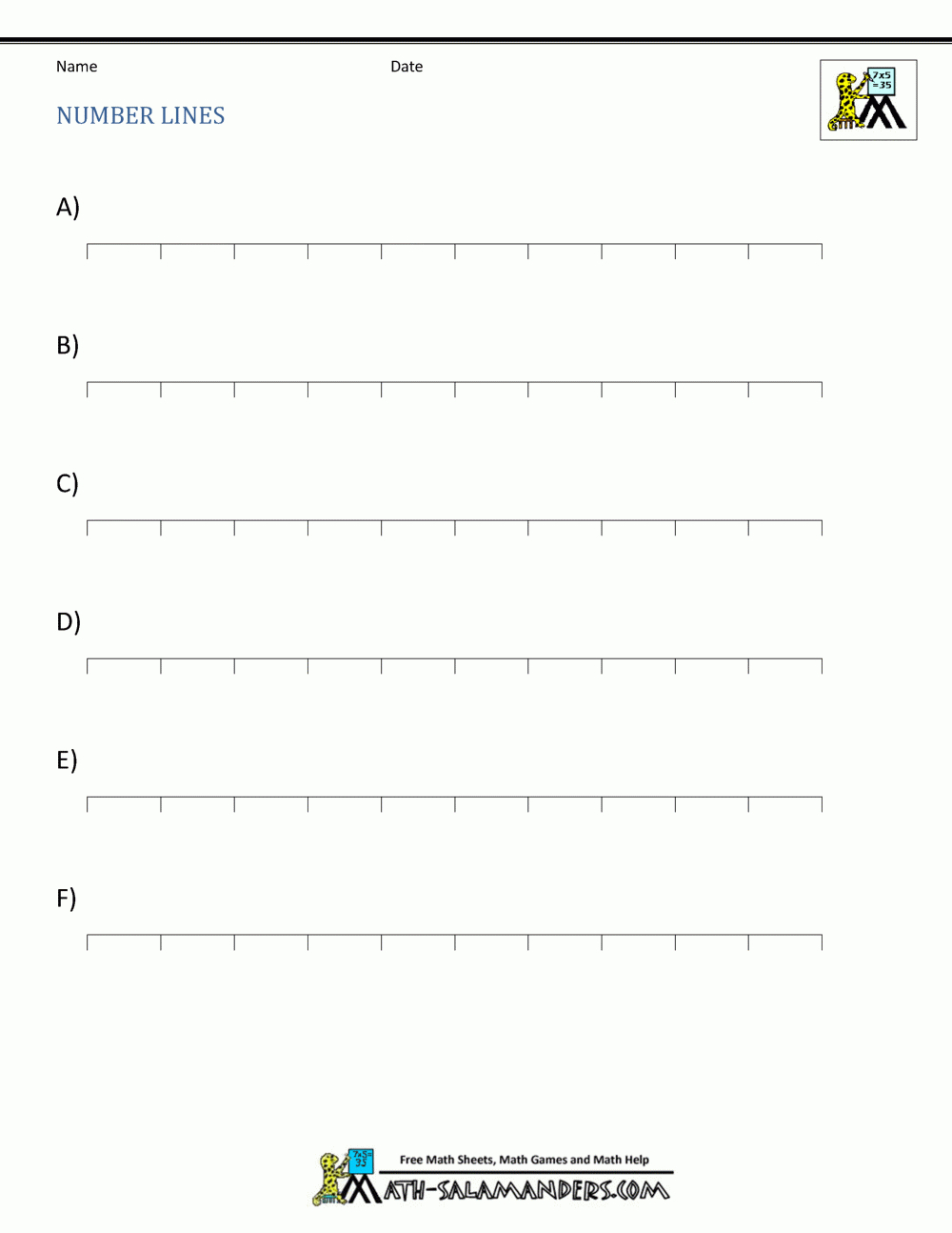 Blank Number Lines within Free Printable Blank Number Line Template