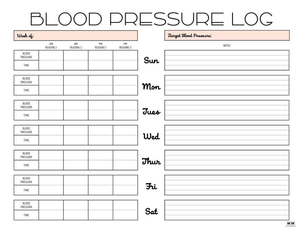 Blood Pressure Logs - 25 Free Printables | Printabulls intended for Free Printable Blood Pressure Chart Template