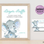 Blue Elephant Diaper Raffle Sign Tickets, Printable Elephant Baby Within Free Printable Elephant Diaper Raffle Ticket Template