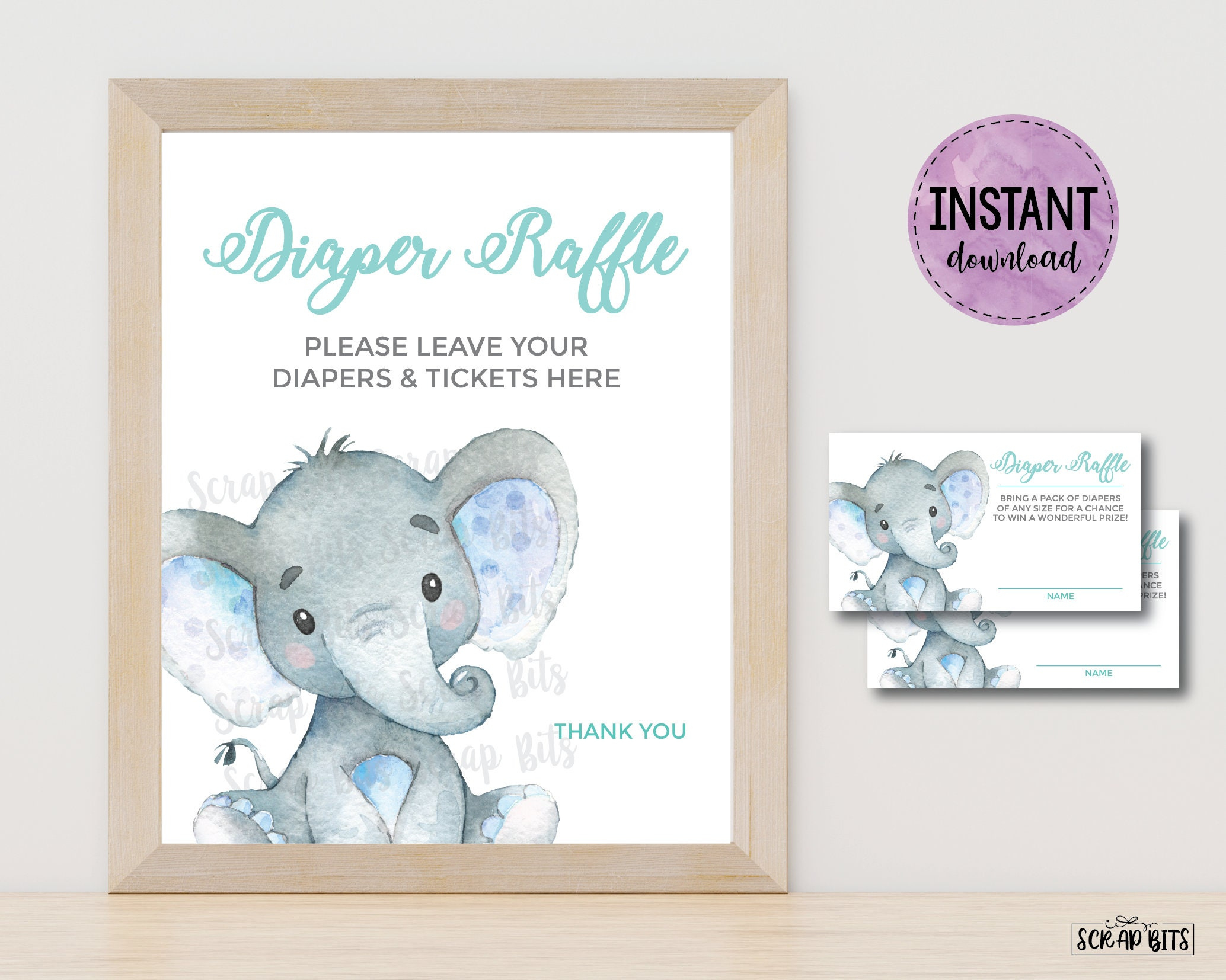 Blue Elephant Diaper Raffle Sign Tickets, Printable Elephant Baby within Free Printable Elephant Diaper Raffle Ticket Template