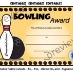 Bowling Certificate, Bowling Award, Editable Bowling Certificate, Editable  Certificates, Templates With Regard To Free Printable Bowling Certificate Template
