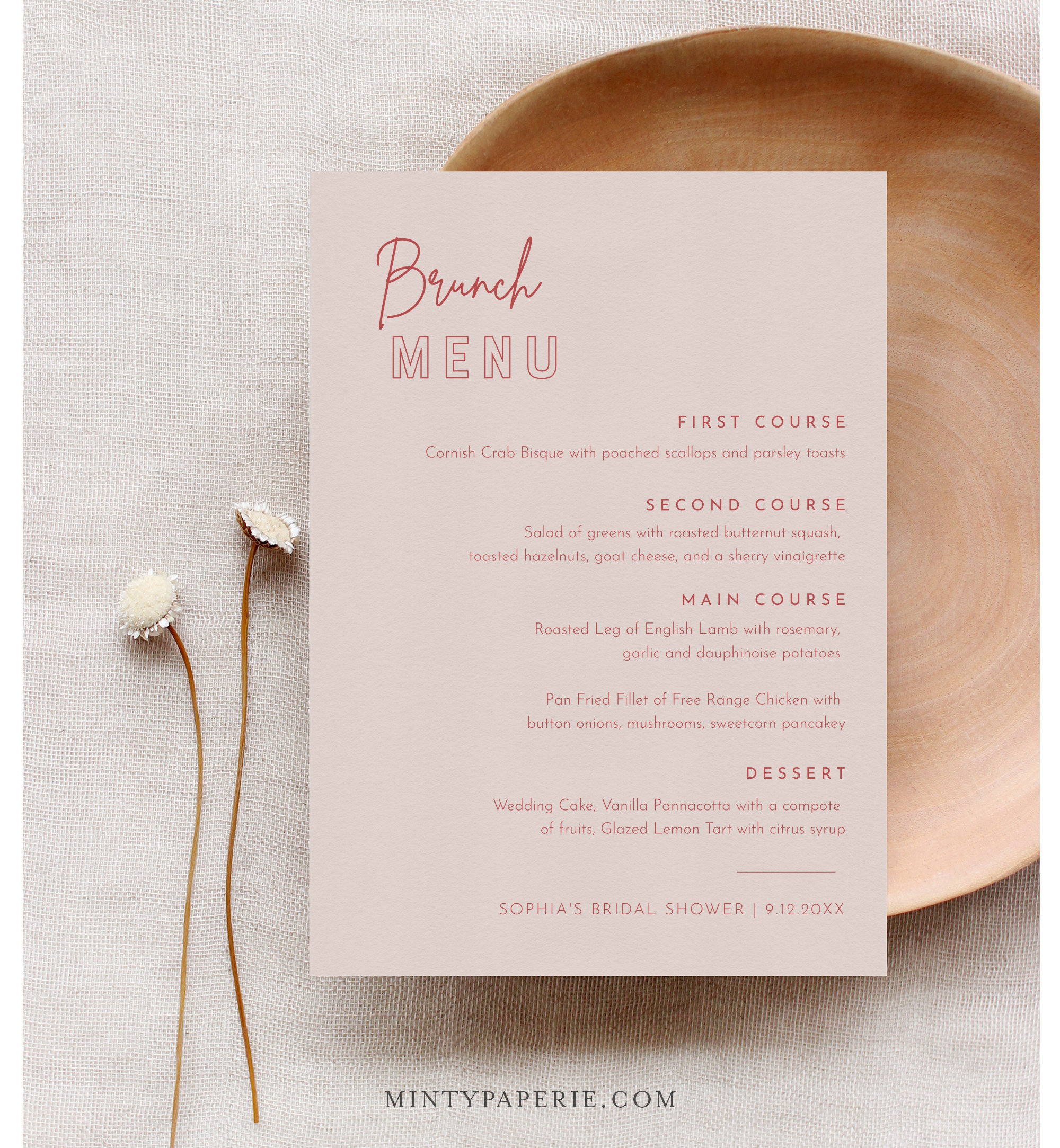 Brunch Menu Template, Printable Bridal Shower Menu Card, 100 regarding Free Printable Bridal Shower Menu Template