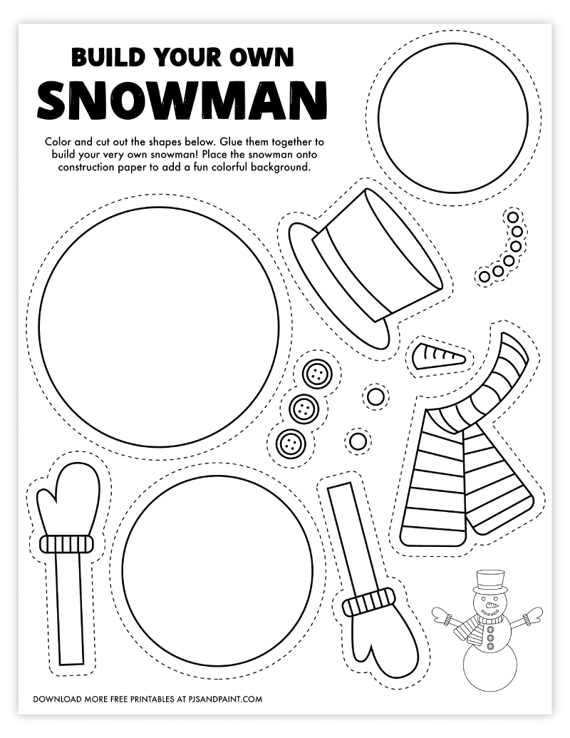 Build Your Own Snowman - Free Printable - Pjs And Paint pertaining to Free Printable Build A Snowman Template