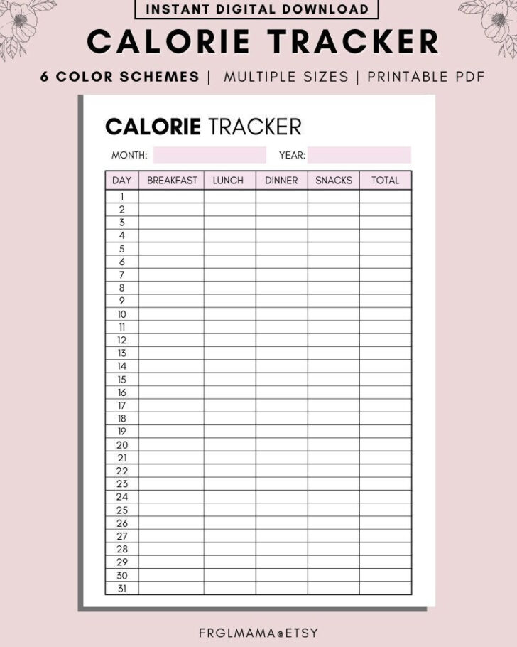 Free Printable Calorie Tracker Template