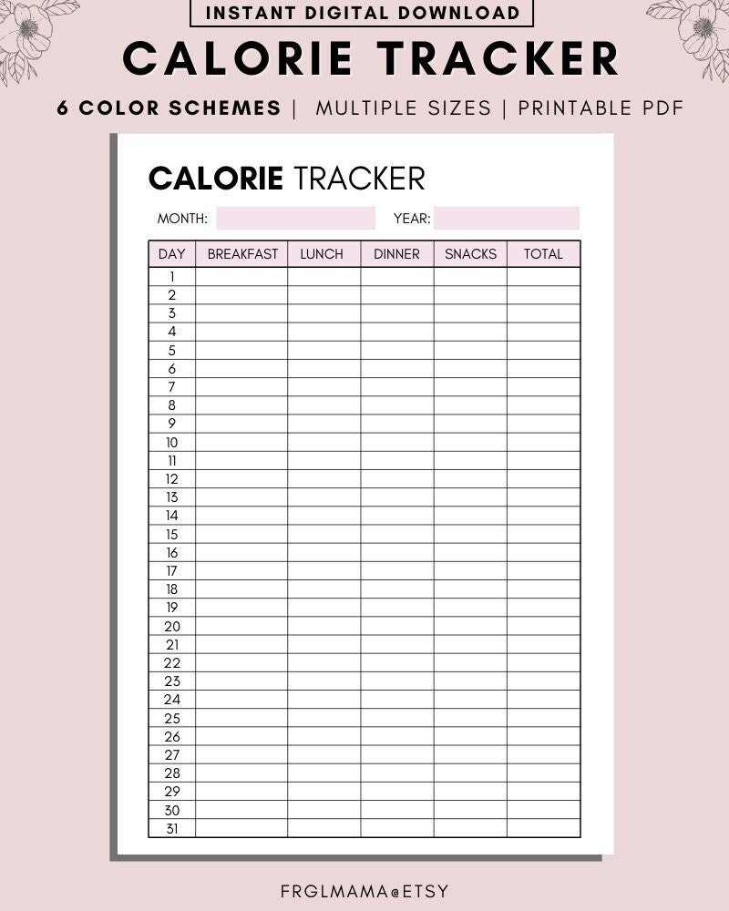 Calorie Tracker, Monthly Calorie Tracker Printable, Low Calorie pertaining to Free Printable Calorie Tracker Template