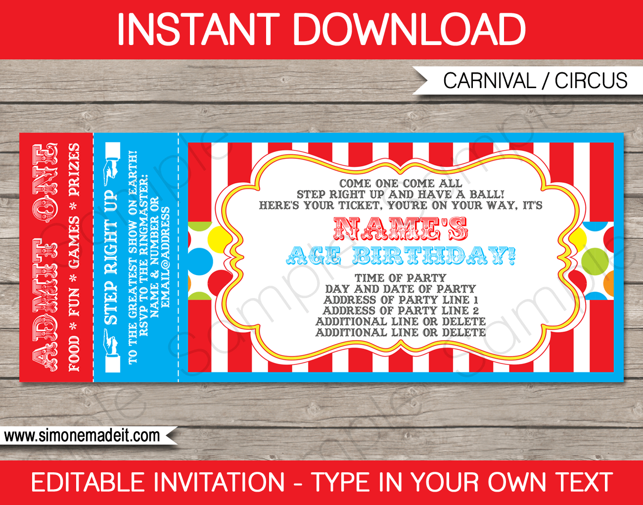 Carnival Ticket Invitation Template - Colorful for Free Printable Carnival Invitation Template