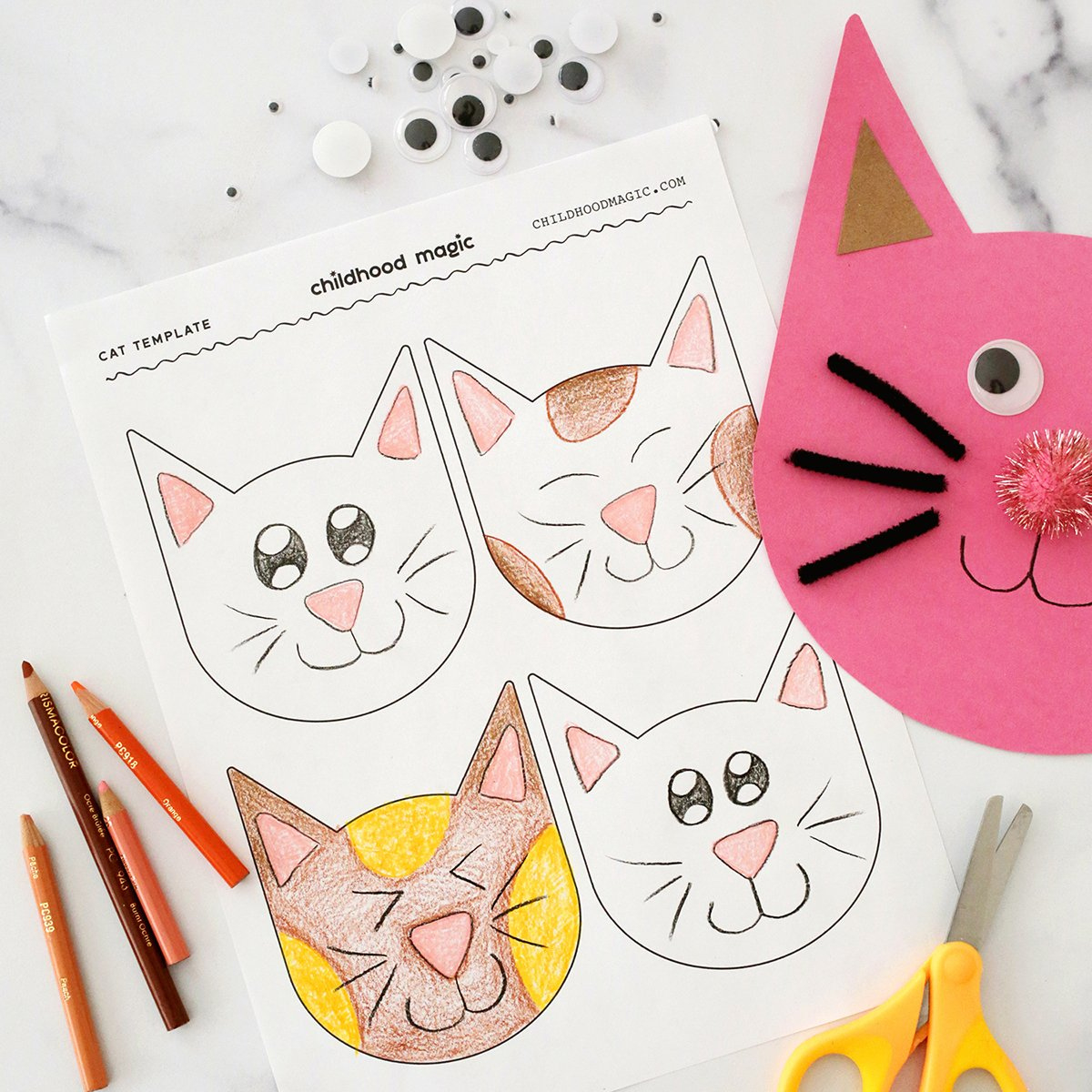 Cat Template- Printable Coloring Page - Childhood Magic pertaining to Free Printable Cat Face Template