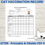 Cat Vaccination Record, Cat Health Record, Cat Shot Record, Pet Within Free Printable Cat Vaccination Feline Vaccination Record Template